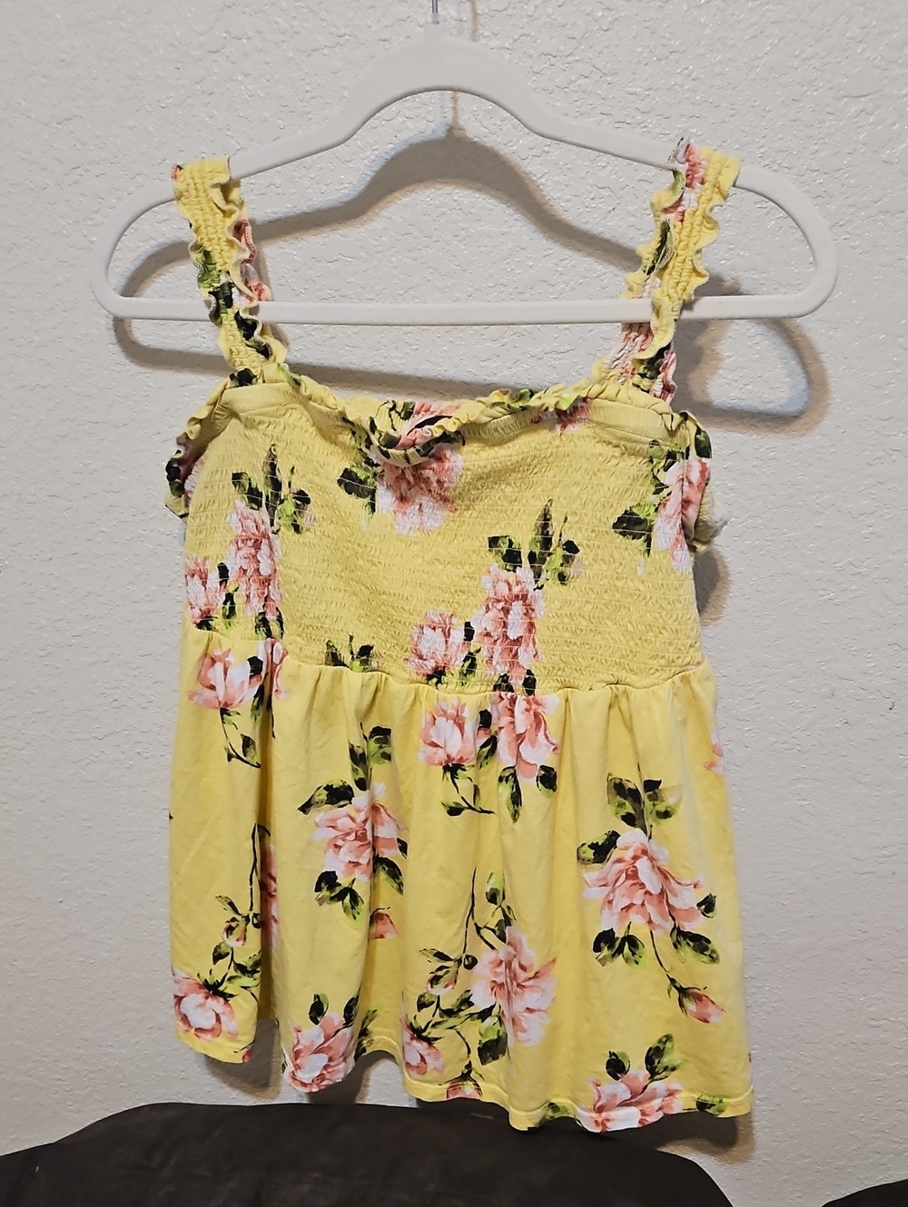 torrid Yellow Floral Smocked Tank with Pink Roses and Green Leaves